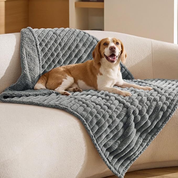 Bedsure ComfyFleece™ Waterproof Dog Blankets for Large Dogs,40x50 | Soft Plush Couch Cover,Washable Corduroy Fleece for Furniture Protector,Cozy Calming Reversible Pet Blanket, Warm Grey by Unknown