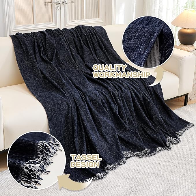 MYSKY HOME Sofa Covers Love Seat Couch Covers Couch Covers for Reclining Couches Couch Cover Sectional Washable Couch Cover with Tassels Sofa Protector for Kids, Dogs, Pets, 71"x118", Navy Blue - Image 3