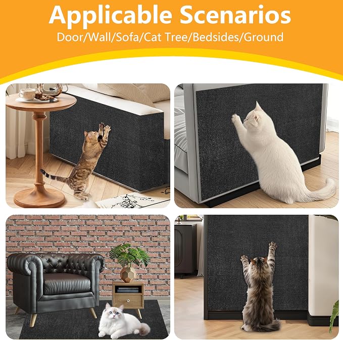 Cat Scratch Pad for Wall, Scratch Furniture Protector(78.7”×15.8”) | Cuttable and Adhesive Cat Scratching Mat, Fun Interactive Scratcher (Black) - Image 5