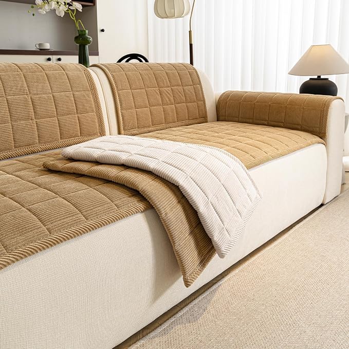 Couch Covers for Dogs, Non Slip Washable Pet Couch Covers for Sofa | 27.6”x70.9” Light Brown Soft Velvet Sofa Covers for 2-3 Cushion Couch, Couch Protect Against Pet Hair, Scratches & Stains - Image 7