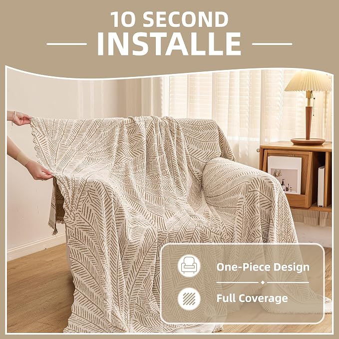 Couch Cover for Dogs Washable Sofa Cover, Sectional Couch Covers, Sofa Covers for 2 Cushion Couch, Non Slip Stripe Sofa Slipcovers Furniture Protector (Khaki, 91 * 71) - Image 5