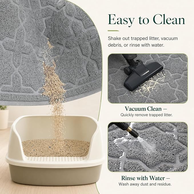 Yimobra Cat Litter Mat, Easy Clean Trapping PVC Mat, 35.4" x 23.6", Waterproof Backing, Non Slip Bottom, Scatter Control Pad for Litter Box, Dark Grey - Image 5