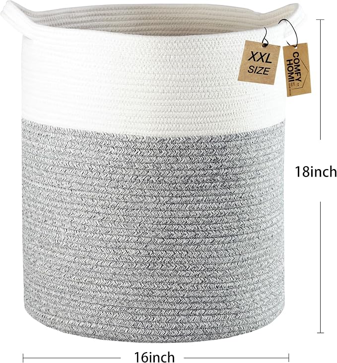 COMFY-HOMI XXXL Large Laundry Basket, Cotton Rope Nursery Woven Basket for Storage, Blanket Baskets Living Room Laundry Hamper, Dog Toy Storage Organizer, Home Decor - Image 3