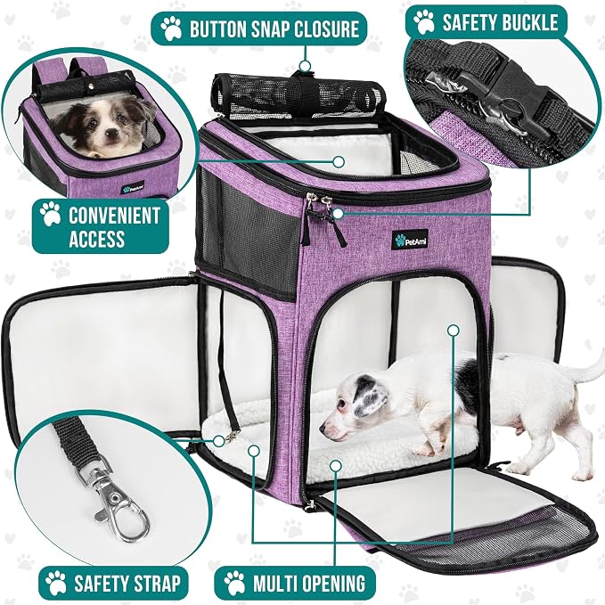 PetAmi Dog Backpack Carrier, Airline Approved 4-Way Entry Cat Backpack Carrier, Ventilated Mesh, Collapsible Pet Carrier for Small Puppy, Kitten, Hiking, Travel Car, Vet, up to 18 lbs, Purple - Image 3