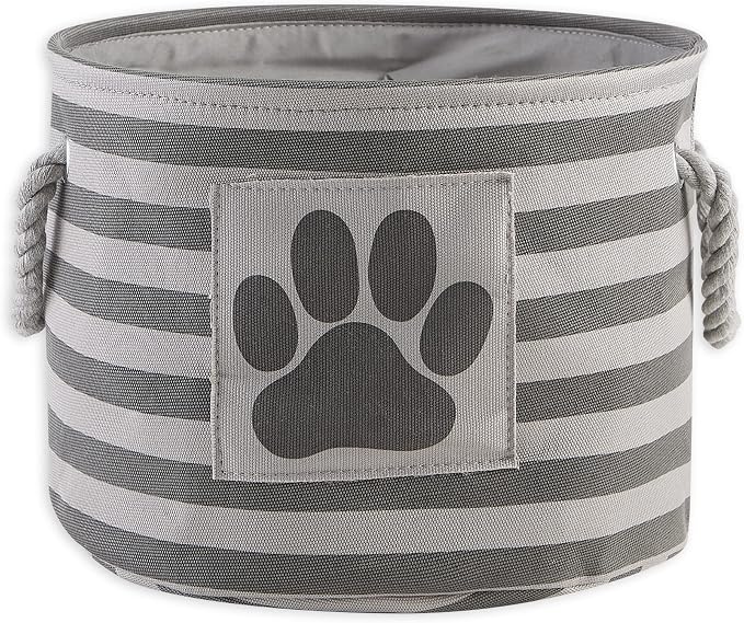 Bone Dry Pet Storage Collection Striped Paw Patch Bin, Small Round, Grayz, Medium Breeds by BoneDry