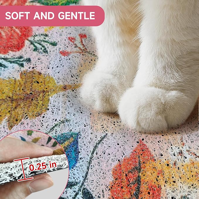 Cat Litter Mat, 24" x 16" Litter Box mat, Upgrade Non-Slip Kitty Litter mat, Traps 100% Litter, Soft on Kitty Paws, Easy Clean for Scatter Control, Bohe cat Food mat, Urine Waterproof - Image 6