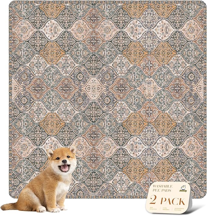 nunubaby Washable Pee Pads for Dogs, Stylish, Non-Slip and Leak-Proof Pee Pads. Reusable Potty Pads for Dogs for Crates and Floors.(Brown/Multi,36" x36" ) by Nunubaby