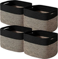 ICERZCZ Storage Baskets for Shelves Organizing, Woven Cotton Rope Baskets for Storage, Book Basket, Decorative Shelf Basket, 12.5"Lx9.1''Wx7.9''H (4 Packs) Black & Jute by ICERZCZ