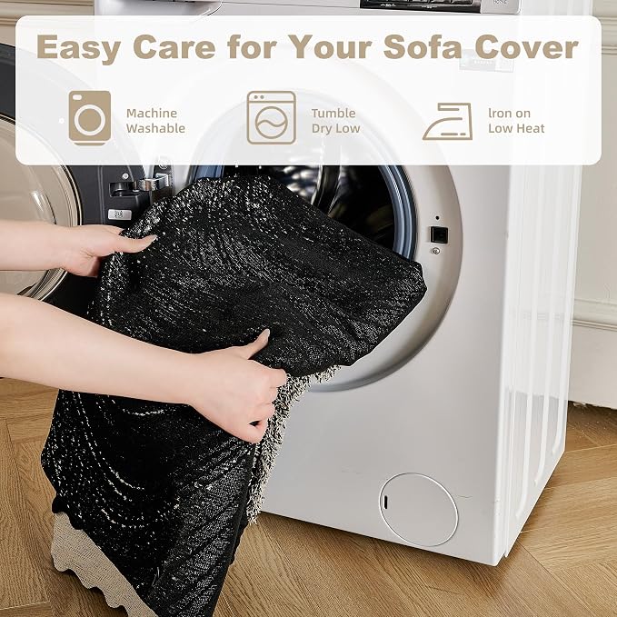 Couch Cover for Dogs Washable Sofa Cover, Sectional Couch Covers, Sofa Covers for 2 Cushion Couch, Non Slip Stripe Sofa Slipcovers Furniture Protector (Black 91x118) - Image 8