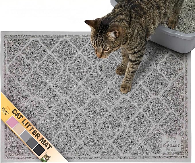 Neater Pets Neater Mat Cat Litter Mat, Thick & Durable Cat Mat for Litter Box, Trapper Pad Catches Mess to Protect Indoor Floors, Soft on Kitty Paws, Anti-Skid Grip Backing, Easy to Clean, Grey by NeaterPetBrands