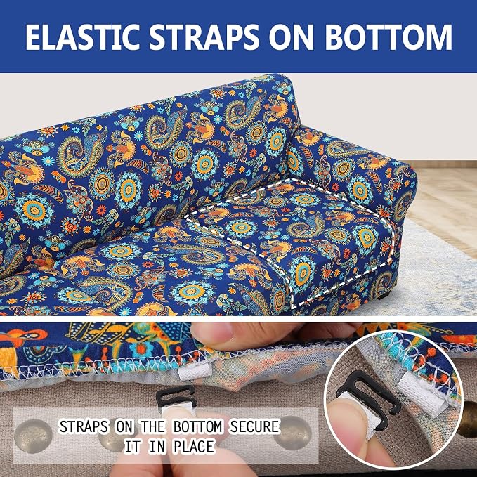 hyha Stretch Couch Cover, Sofa Covers for 2 Separate Cushion Couch Washable | Loveseat Cover, Floral Pattern, Printed, 3 Pieces, 2 Seater Furniture Protector with Elastic Bottom for Dogs, Pet Friendly - Image 5