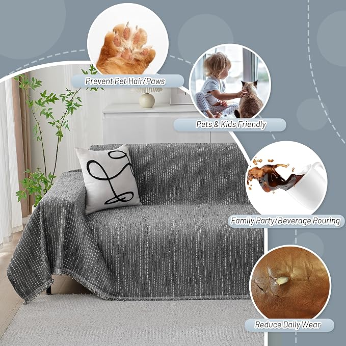 MYSKY HOME Couch Covers for Sofa, Dog Couch Cover Protector, Dark Grey Lines Sofa Covers for Sectional L Shape, Pets Couch Throw Cover Washable Durable Large Couch Cover for Dogs, Cats, 91"X118" - Image 5
