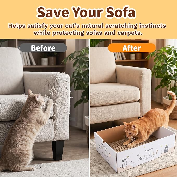PatiencET Cat Scratch Pad with Box, Corrugated Cardboard Scratcher | Raised edges, less mess, cozy lounge, furniture protection, double-sided scratch surface, replaceable design, catnip included - Image 5