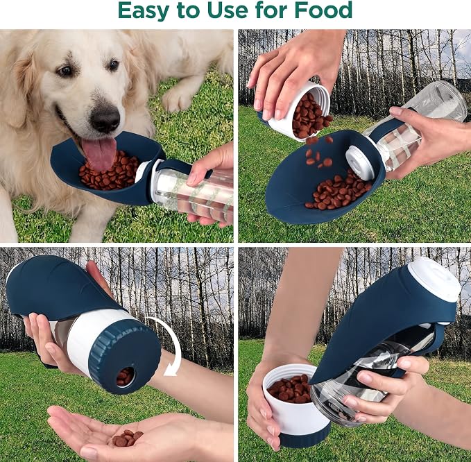 Uppetly Dog Water Bottle, Portable Pet Water Bottle with Food Container and Drinking Feeder, Leak Proof, BPA-Free, Foldable Puppy Water Cup Dispenser for Outdoor Walking, Travel, Hiking 20OZ - Image 4
