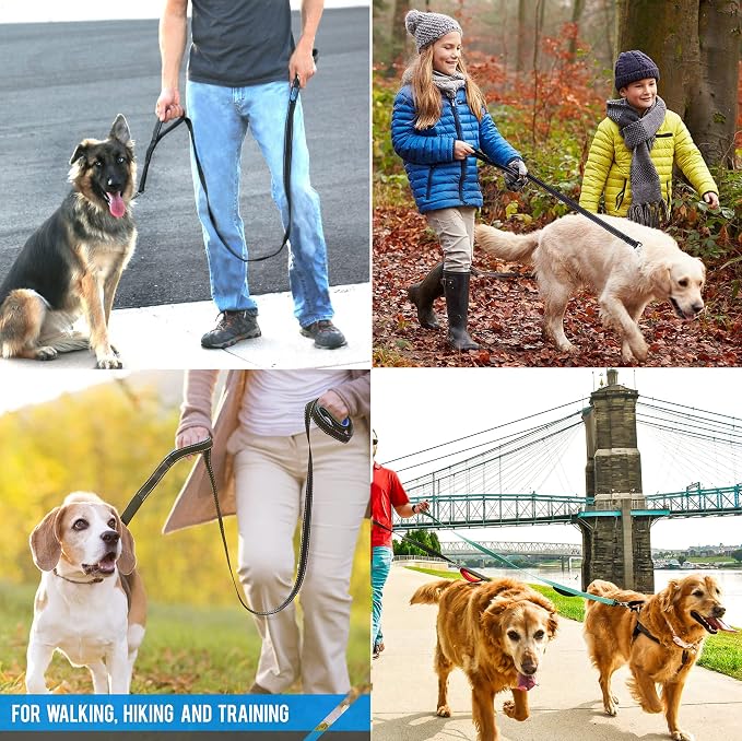 Heavy Duty Dog Leash - 2 Handles by Padded Traffic Handle for Extra Control, 6foot Long - Perfect for Medium to Large Dogs (6 ft, Black Red) - Image 6