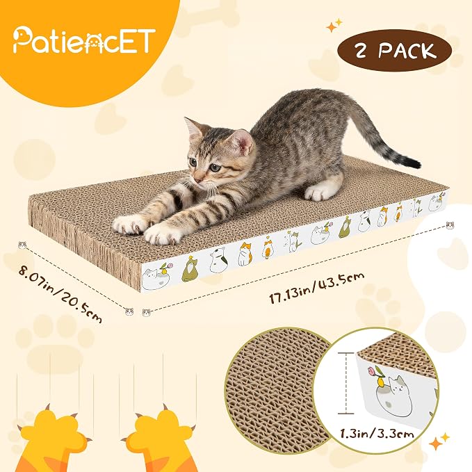 PatiencET 2 Pack Cardboard Cat Scratcher Pad with Catnips | Flat Double-Sided Cat Scratching Board for Small Medium Cats Kittens - Image 2