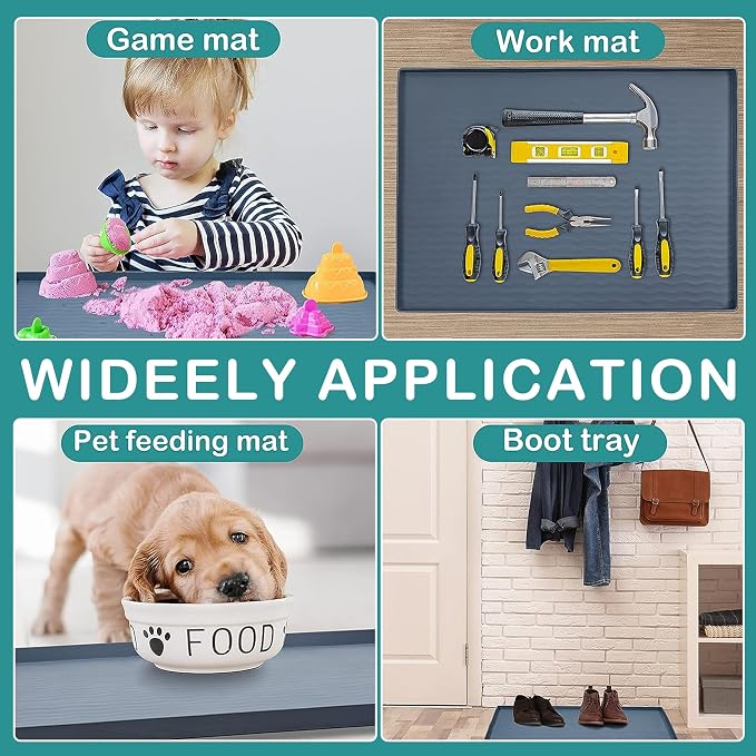 URMONA Waterproof Silicone Under Sink Mat 31'' x 22'' Shelf Liner for Kitchen and Bathroom, Cabinet and Counter Protector, Storage and Organizers, Litter Mat, Pet Cat Puppy Essentials(Light Grey) - Image 6