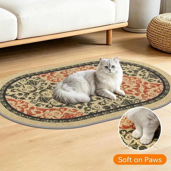 Cat Litter Mat, 33"x22" High Density PVC Litter Rug Trapping Mat, Non-Slip, Waterproof & Urine-Proof Litters Catcher Mats, Keep Floor Clean, Soft on Kitten Paws, Cat Essentials Brown-Green - Image 5
