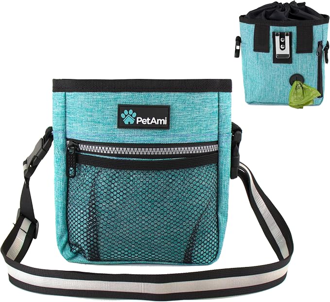 PetAmi Dog Treat Pouch | Dog Training Pouch Bag with Waist Shoulder Strap, Poop Bag Dispenser | Treat Training Bag for Treats, Kibbles, Pet Toys | 3 Ways to Wear (Turquoise) | No bowl included by PetAmi