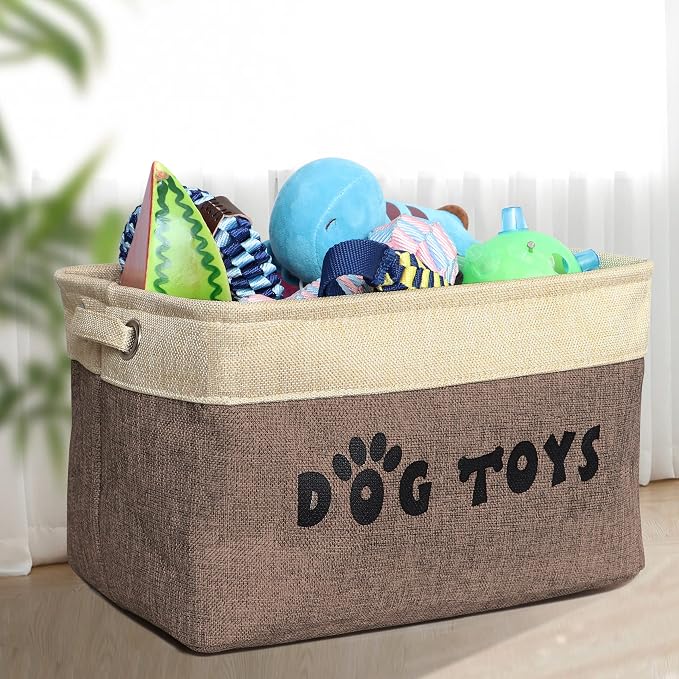PET ARTIST Dog Toy Basket, Large Collapsible, Brown-1, M: 15"x11"x9" | Dog Toy Bin Box, Comfortable Handles, Large Pet Toy Storage Organizer, For Accessories, Toys, Coat & Clothing, Blanket Leash - Image 2