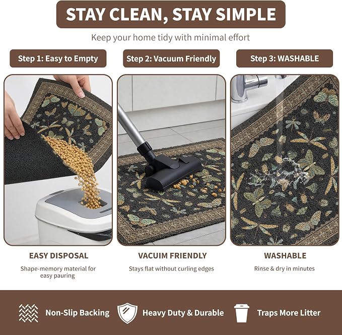 Cat Litter Mat 24"x15" for Litter Box, Non-Slip Washable Floor Mat with Litter Trapping Design, Scatter Control for Cats and Kittens, Black - Image 5