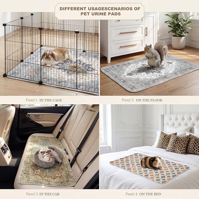 Washable Guinea Pig Pee Pads,Absorbent Reusable Guinea Pig Cage Liners,Waterproof,Leak-Proof & Non-Slip Potty Pads for Small Animals Rabbit Hamster Rat.(Gray Floral,24"x48") - Image 2