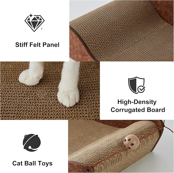 ZOMISIA 26'' Cardboard Cat Scratcher Bed - Large Scratcher Couch for Indoor Cats, Orthopedic Scratching Board, Lounger Scratching Couch with Bells - Image 7