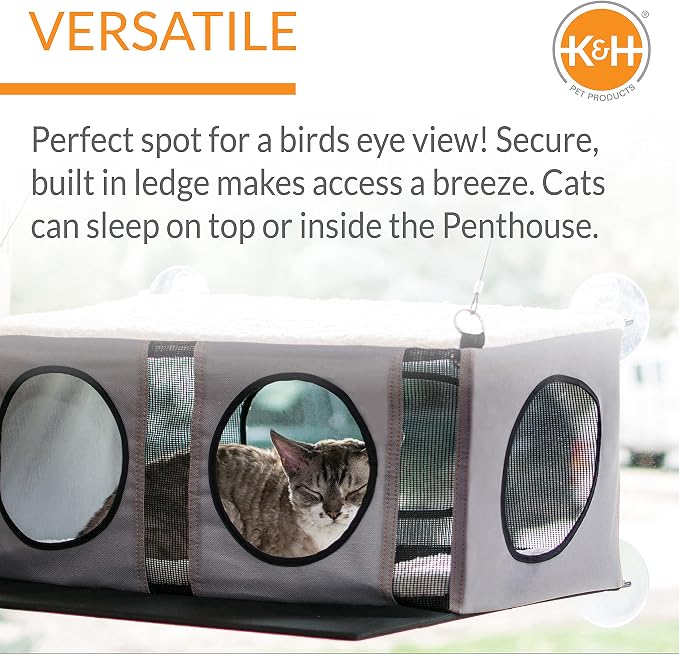 K&H Cat Window Perch, EZ Mount Window Penthouse Kitty Sill, 23x19in, Gray - Image 2