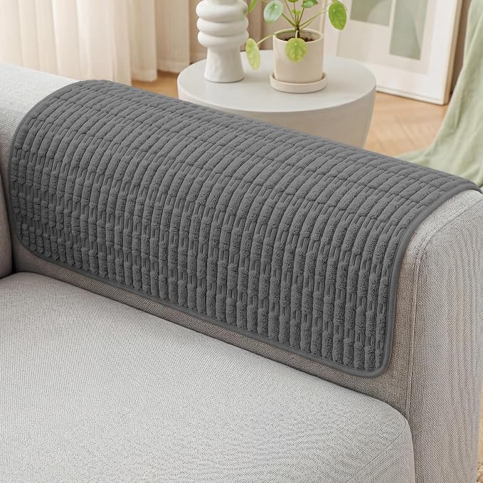 Foxdecor Couch Arm Covers for Sofa Arm Chair Covers Set of 2 | Sofa Arm Covers Cat Scratch Resistant Couch Protectors, Washable Armrest Cover Furniture Arm Covers, Dark Grey 30x30 in by Unknown