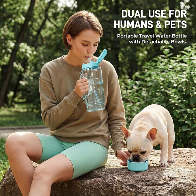 Dog & Mom Water Bottle 40.58oz with Detachable Bowl for Travel | 9.13oz Detachable Bowl, Travel Water Bowl, Leak Proof Pet Water Dispenser, BPA-Free, Hiking, Walking, Camping, Beach - Image 2