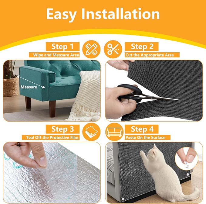 Cat Scratch Pad for Wall, Scratch Furniture Protector(78.7”×15.8”) | Cuttable and Adhesive Cat Scratching Mat, Fun Interactive Scratcher (Dark Gray) - Image 6