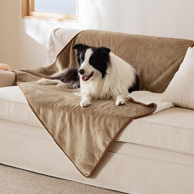 Bedsure Waterproof Dog Blankets for Large Dogs Sherpa Fleece Throw, 50X60 | Washable Soft Plush Pet Cat Blanket for Couch Cover, Reversible Cozy Calming Furniture Protector Warm for Senior Dogs,Camel by Unknown