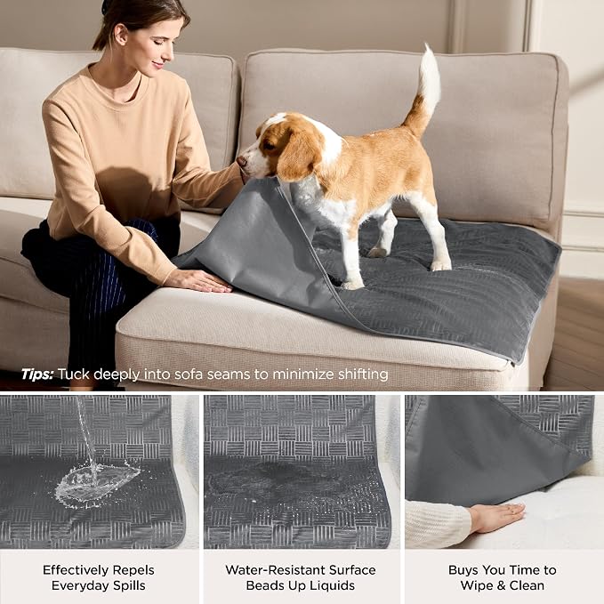 Bedsure Waterproof Couch Cover for Sofa and Dogs Quick Drying, 52x82IN | Waterproof Blanket Washable for Large Dogs Couch Sofa Bed Cozy, Lightweight Furniture Protector for Pet Cat, Ash Grey - Image 2