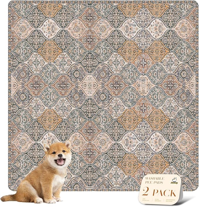 nunubaby Washable Pee Pads for Dogs, Stylish, Non-Slip and Leak-Proof Pee Pads. Reusable Potty Pads for Dogs for Crates and Floors.(Brown/Multi,48" x48" ) by Nunubaby