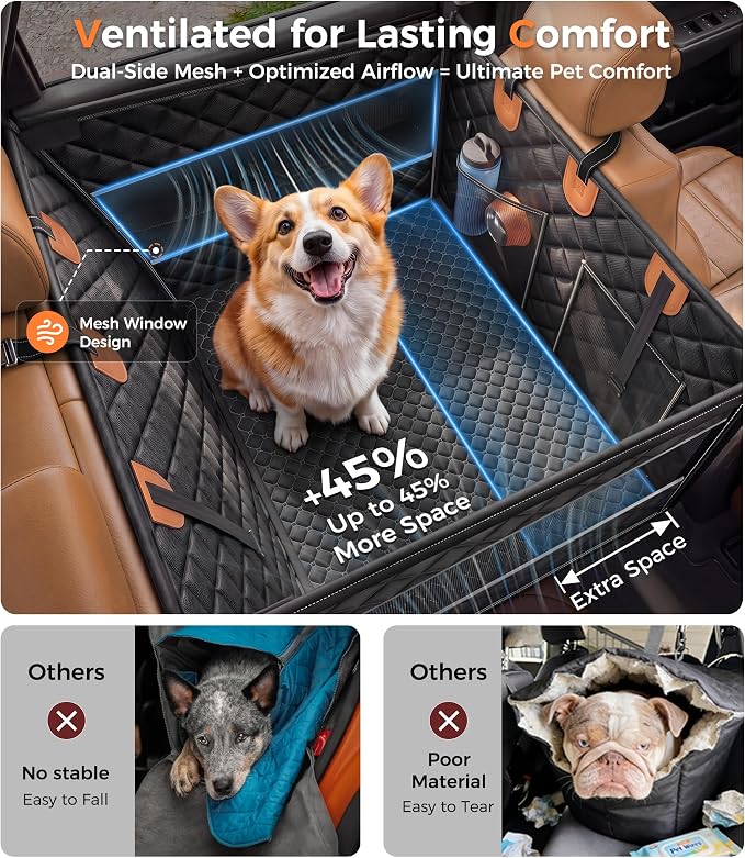 Doglike UNBREAK Hard Bottom Dog Car Seat for Back Seat Passenger Frinedly | [Military-Grade Protection], 450LB Ultra-Support Back Seat Extender for Dogs Carseat, Waterproof Pet Carseat XL Size - Image 7
