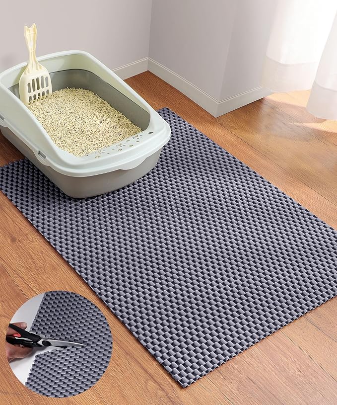 Cooyes Cat Litter Mat - Cut to Fit Any Place, 23"x17" Litter Trapping Mat for Litter Box, Easy to Clean, Waterproof & Non-Slip Kitty Pad, Scatter Control to Protect The Floor (Grey) by Cooyes