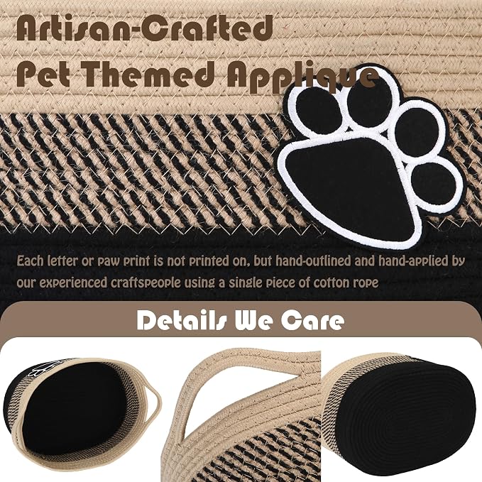 Sea Team Pet Toy Basket with Handles for Cats and Dogs, Flaxen Paw | Large Cotton Rope Storage Bin, Shelf Basket, Organizer for Pet Chew Toys, Foods, 16.5 x 11 x 7 Inches, 4.4 Gallons - Image 5