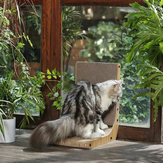 FUKUMARU Cat Scratcher, 18.7 Inch L Shaped Cat Scratch Pad Wall Mounted | Vertical Cat Scratching Board with Ball Cat Toy for Indoor Cats, Cardboard Cat Scratcher for Wall Sofa Couch - Image 4