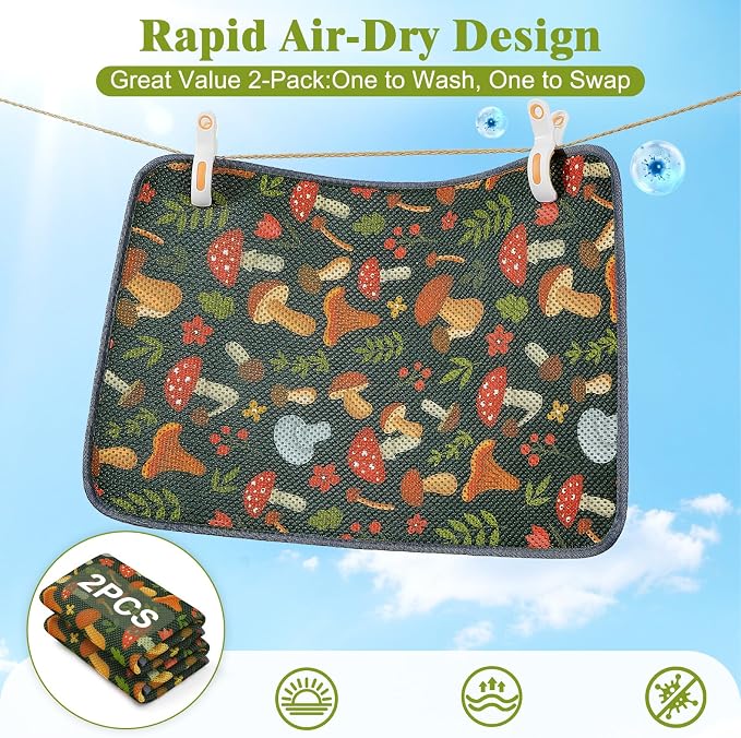 Unicorn Catcher 24X15in 2packCat Litter Mat Machine Washable Soft 3D Air Mesh Litter Box Rug Non-Slip Backing Quick Dry Scatter Control for Paws,Green Mushrooms - Image 3