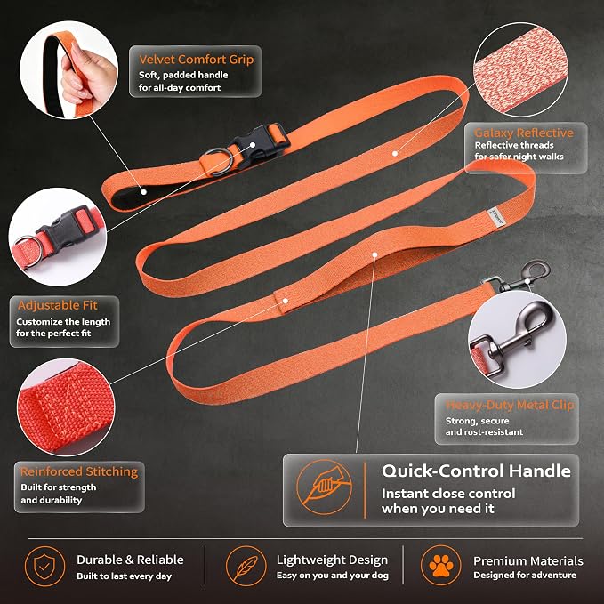 Hands Free Dog Leash,Galaxy Reflective,Crossbody Dog Leash,Orange | Galaxy Reflective • High Visibility • Emergency Control Handle • Heavy-Duty Hardware - Image 5