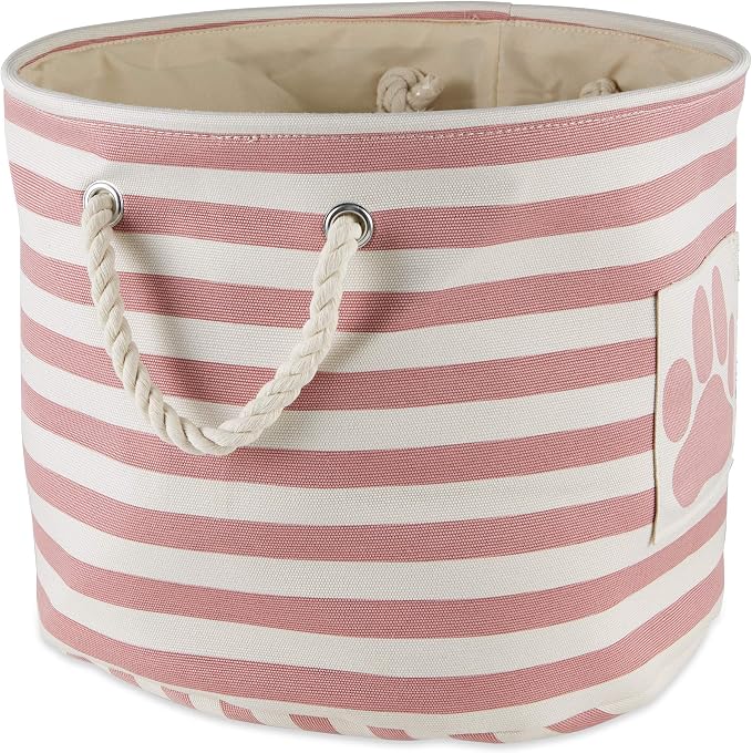 Bone Dry Pet Storage Collection Striped Paw Patch Bin, Rose, Small Round - Image 2