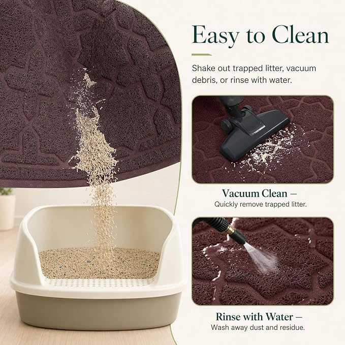 Yimobra Cat Litter Mat, Easy Clean Trapping PVC Mat, 47" x 36", Waterproof Backing, Non Slip Bottom, Scatter Control Pad for Litter Box, Dark Coffee - Image 5