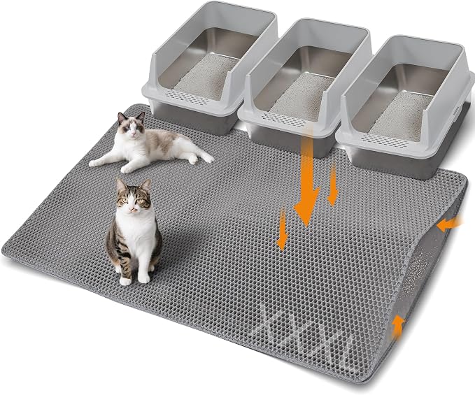 Cat Litter Mat 47"x33" Urine-Proof XL Litter Mat for Litter Box Mat | Large Double Layer Honeycomb Cat Mat, Soft kitty Cat Litter Trapping Mat, Easy Clean Rinse with Water Litter Trapping Grey by Unknown