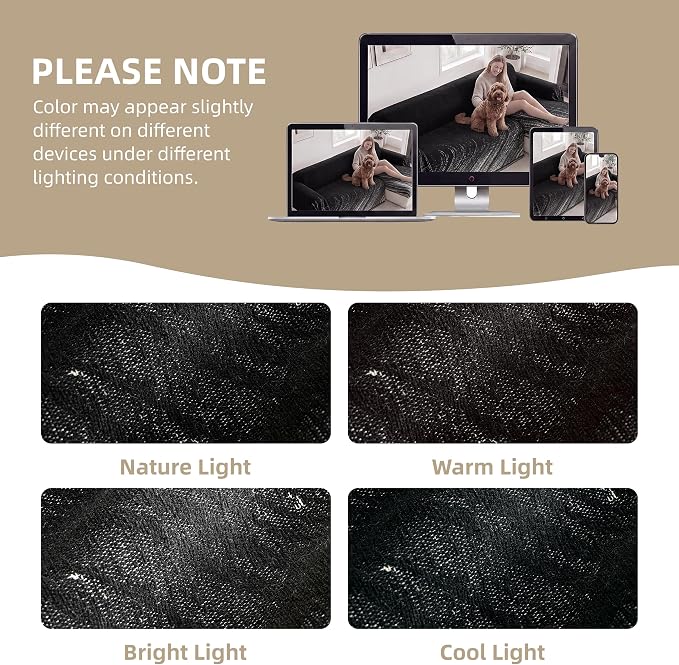 Couch Cover for Dogs Washable Sofa Cover, Sectional Couch Covers, Sofa Covers for 2 Cushion Couch, Non Slip Stripe Sofa Slipcovers Furniture Protector (Black 91x118) - Image 7