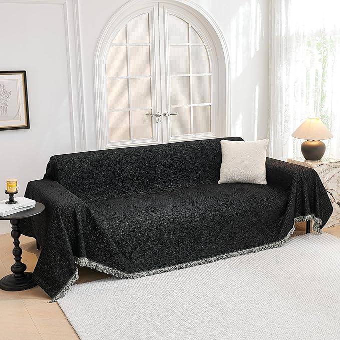 MYSKY HOME Black Couch Covers, Couch Cover 2 Cushion Sofa Pet Couch Cover for Sofa, Sectional Couch Covers L Shape Throw Sofa Cover, Soft Washable Pets Covers for 2 Cushion, 71"x118", Black by MYSKYHOME