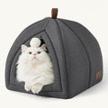 Bedsure 2in1 Cat Beds for Indoor Cats Cave for Kitten with Washable Pillow | 16in, Cat House Enclosed, Covered Cat Tent, Foldable Hideaway, Fluffy Ball, Anti Slip Bottom, Removable Cushioned ,Dark Grey by Unknown