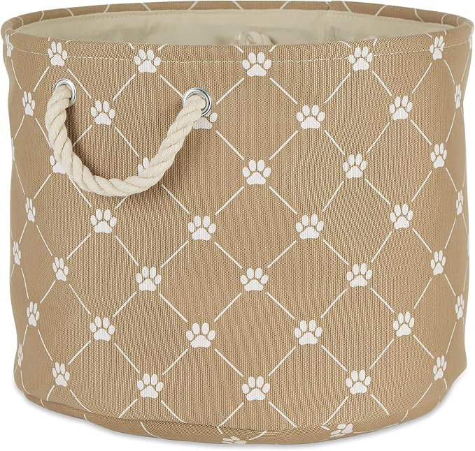 Bone Dry Pet Storage Paw and Bone, Trellis Collection, Small Round, 9x12x12, Taupe by BoneDry