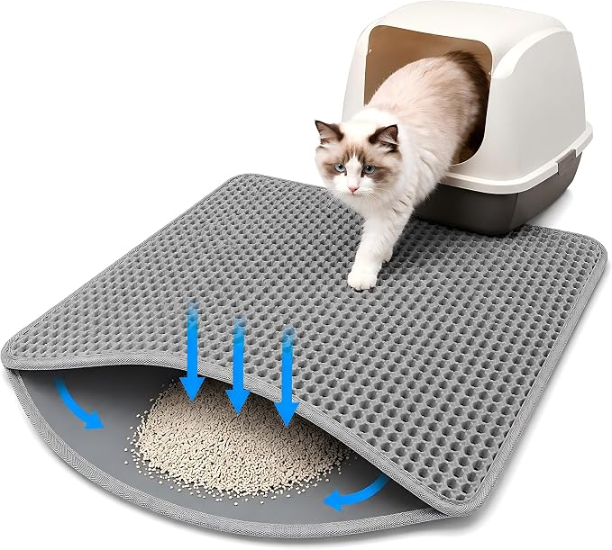 Cat Litter Mat, Honeycomb Litter Trapping Mat, 23.6"x17.7" Grey | Double Layer, Urine-Proof, Non-Slip, Durable, Easy to Clean, Paw-Friendly, Safe & Odorless, Fits Litter Boxes by Unknown