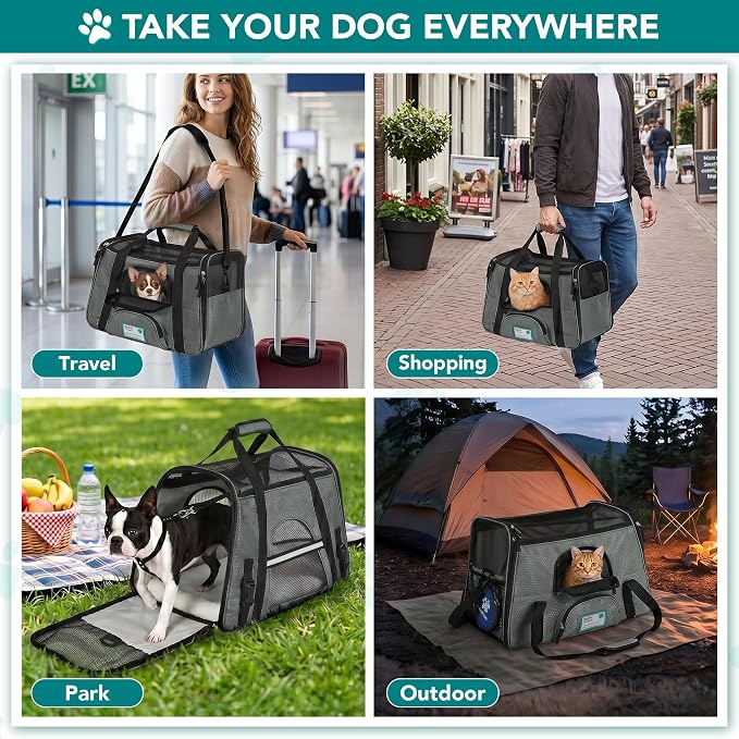 PetAmi Airline Approved Pet Carrier for Cats & Small Dogs, Small, Dark Gray | Soft Sided TSA Travel Bag, Sherpa Bed, Breathable Mesh Ventilation, Collapsible Bowl, Fits Under Seat, Up to 18 lbs - Image 7