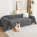 MYSKY HOME Boho Couch Cover Charcoal Gray Sofa Covers with Tassel Farmhouse Sofa Slipcover Simple Couch Protector for Dogs Chenille Sectional Couch Covers L Shaped Couch Cushion Covers, 91"x 134" by MYSKYHOME